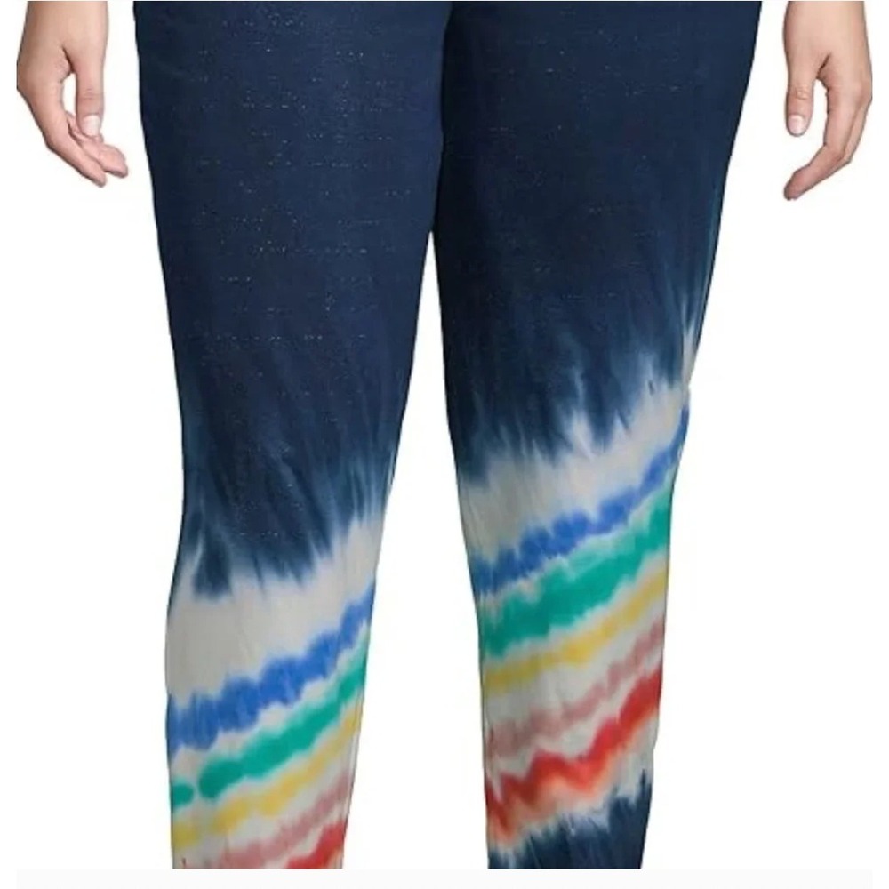 Lands End Serious Sweats Tie Dye Jogger Pants L 14-16 Blue Rainbow Excellent‎